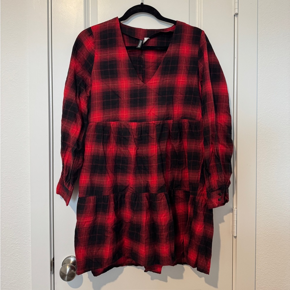 Divided Red and Black Plaid Tunic